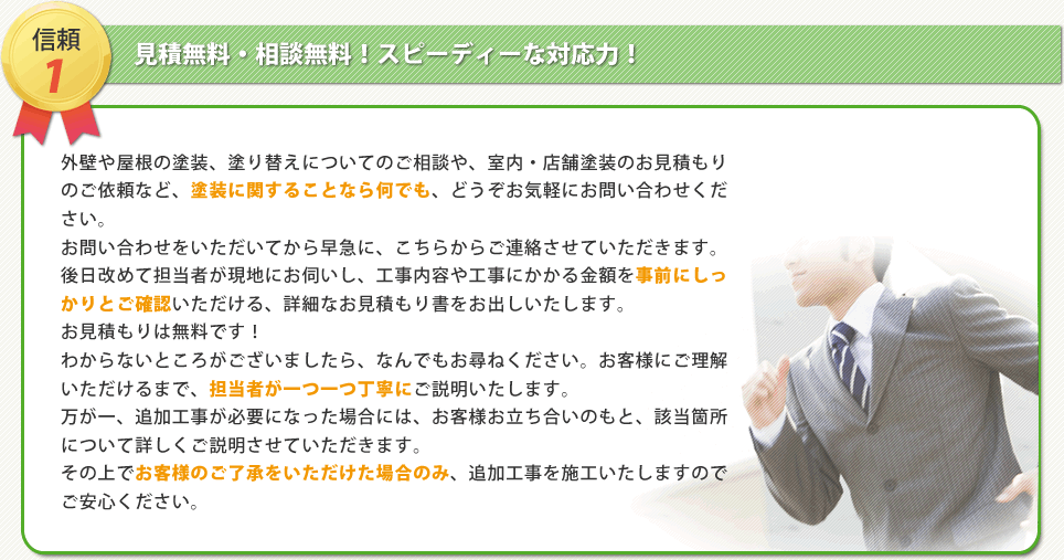 信頼1 見積無料・相談無料！スピーディーな対応力！